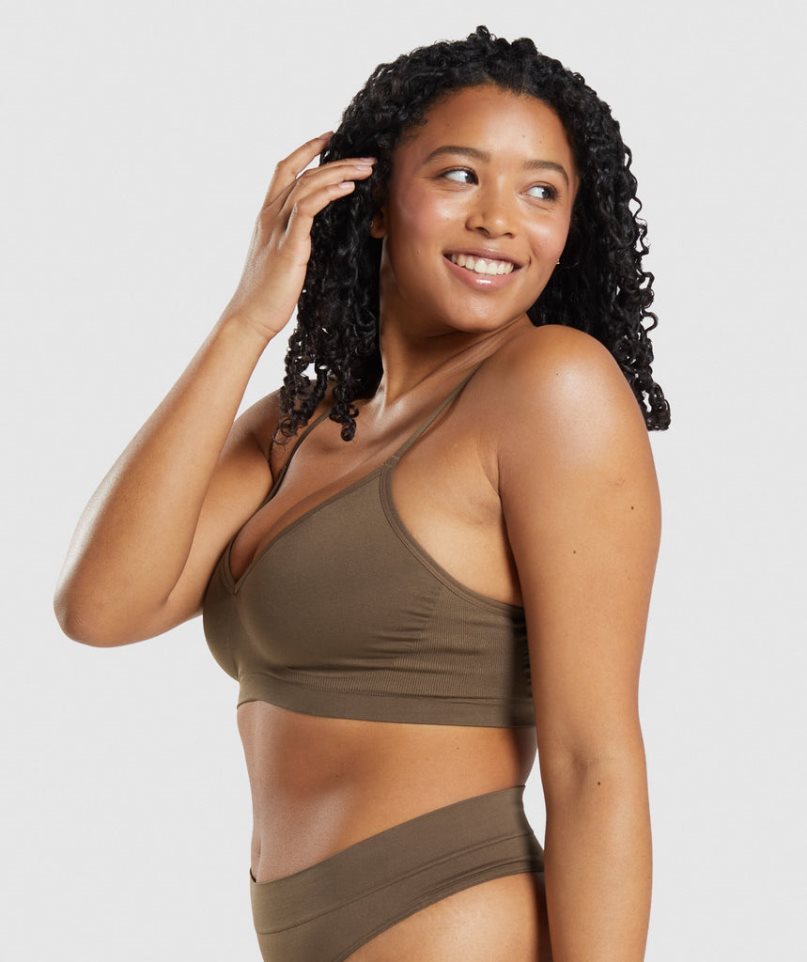 Women's Gymshark Seamless Low Neck Bralette Underwear Brown | CA 158D30